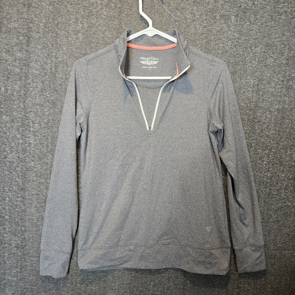 Womens Straight Down 1/4 Zip‎ Polo Sweater Pullover Sz Small Gray